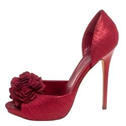 Pre Owned Alexander McQueen Red Fabric Floral Corsage Pumps Size 40