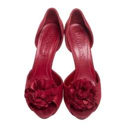 Pre Owned Alexander McQueen Red Fabric Floral Corsage Pumps Size 40