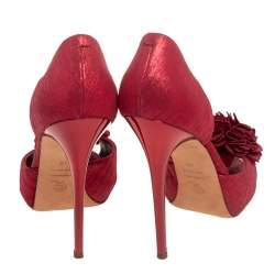 Pre Owned Alexander McQueen Red Fabric Floral Corsage Pumps Size 40