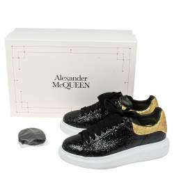 Pre Owned Alexander McQueen Black/Gold Glitter Larry Oversized Sneakers Size 39