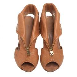 Pre Owned Alexander McQueen Brown Leather Faithful Open Toe Ankle Booties Size 41