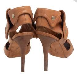 Pre Owned Alexander McQueen Brown Leather Faithful Open Toe Ankle Booties Size 41