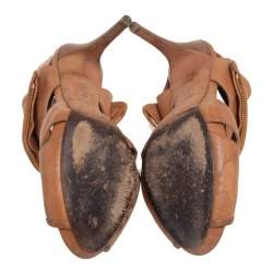 Pre Owned Alexander McQueen Brown Leather Faithful Open Toe Ankle Booties Size 41