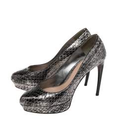 Pre Owned Alexander McQueen Black/Silver Python Platform Pumps Size 36