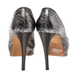 Pre Owned Alexander McQueen Black/Silver Python Platform Pumps Size 36