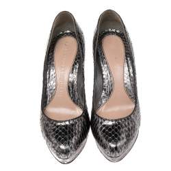 Pre Owned Alexander McQueen Black/Silver Python Platform Pumps Size 36