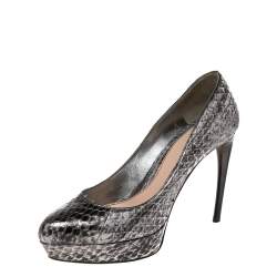 Pre Owned Alexander McQueen Black/Silver Python Platform Pumps Size 36