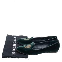 Alexander McQueen Green Velvet Skull Embroidered Smoking Slippers Size 37