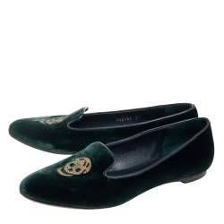 Alexander McQueen Green Velvet Skull Embroidered Smoking Slippers Size 37