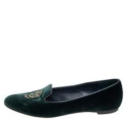 Alexander McQueen Green Velvet Skull Embroidered Smoking Slippers Size 37