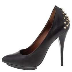 Pre Owned Alexander McQueen Black Leather Spike Pointed Toe Pumps Size 39