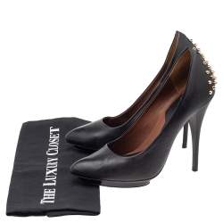 Pre Owned Alexander McQueen Black Leather Spike Pointed Toe Pumps Size 39