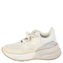 Pre Owned Alexander McQueen White Leather And Mesh Oversized Runner Low Top Sneakers Size 38.5