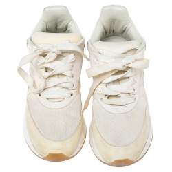 Pre Owned Alexander McQueen White Leather And Mesh Oversized Runner Low Top Sneakers Size 38.5