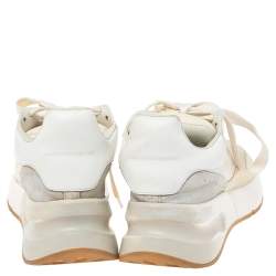 Pre Owned Alexander McQueen White Leather And Mesh Oversized Runner Low Top Sneakers Size 38.5