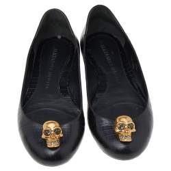 Pre Owned حذاء فلات باليه ألكساندر ماكوين سكال سيتى مزخرف جلد أسود مقاس 37.5