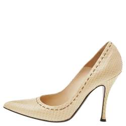 Pre Owned Alexander McQueen Cream Python Leather Pointed Toe Pumps Size 38
