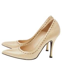 Pre Owned Alexander McQueen Cream Python Leather Pointed Toe Pumps Size 38