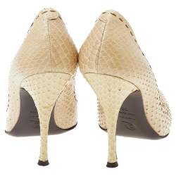 Pre Owned Alexander McQueen Cream Python Leather Pointed Toe Pumps Size 38