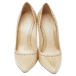 Pre Owned Alexander McQueen Cream Python Leather Pointed Toe Pumps Size 38