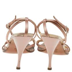 Pre Owned Alexander McQueen Beige Satin Crystal Embellished Strappy Sandals Size 38.5