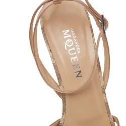 Pre Owned Alexander McQueen Beige Satin Crystal Embellished Strappy Sandals Size 38.5