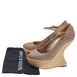 Alexander McQueen Brown Glitter Ankle Strap Wedge Sandals Size 37