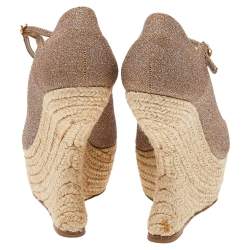 Alexander McQueen Brown Glitter Ankle Strap Wedge Sandals Size 37