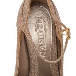 Alexander McQueen Brown Glitter Ankle Strap Wedge Sandals Size 37