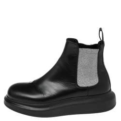 Pre Owned حذاء بوت أليكساندر ماكوين تشيلسيا هيبيرد جلد أسود مقاس 38