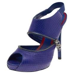Alexander McQueen Purple Python Leather Sling Back Sandals Size 38