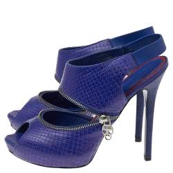 Alexander McQueen Purple Python Leather Sling Back Sandals Size 38