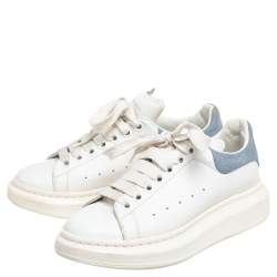 Pre Owned Alexander McQueen Light Blue/White Leather and Suede Larry Sneakers Size 38