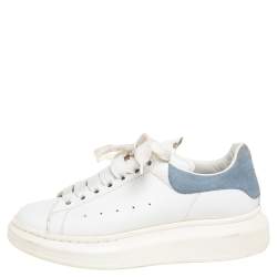Pre Owned Alexander McQueen Light Blue/White Leather and Suede Larry Sneakers Size 38