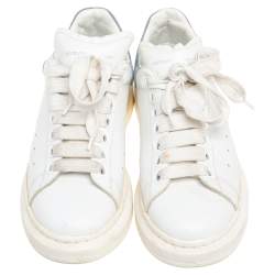 Pre Owned Alexander McQueen Light Blue/White Leather and Suede Larry Sneakers Size 38