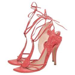 Alexander McQueen Orange Leather Ankle Strap Sandals Size 38