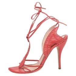 Alexander McQueen Orange Leather Ankle Strap Sandals Size 38