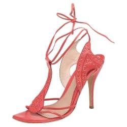 Alexander McQueen Orange Leather Ankle Strap Sandals Size 38