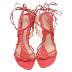 Alexander McQueen Orange Leather Ankle Strap Sandals Size 38