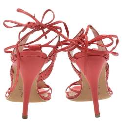 Alexander McQueen Orange Leather Ankle Strap Sandals Size 38