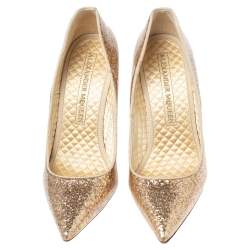 Pre Owned Alexander McQueen Gold PVC And Glitter Pointed Toe Pumps Size 38