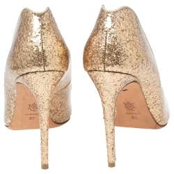 Pre Owned Alexander McQueen Gold PVC And Glitter Pointed Toe Pumps Size 38