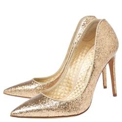 Pre Owned Alexander McQueen Gold PVC And Glitter Pointed Toe Pumps Size 38