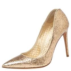 Pre Owned Alexander McQueen Gold PVC And Glitter Pointed Toe Pumps Size 38