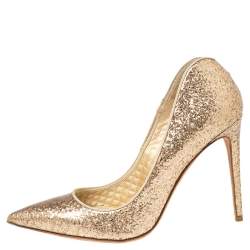 Pre Owned Alexander McQueen Gold PVC And Glitter Pointed Toe Pumps Size 38
