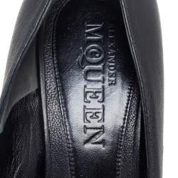 Pre Owned Alexander McQueen Black Leather Taupe Skull Peep Toe Pumps Size 40