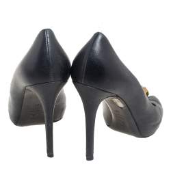 Pre Owned Alexander McQueen Black Leather Taupe Skull Peep Toe Pumps Size 40