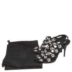 Alexander Wang Black Leather Embellished Slingback Sandals Size 38