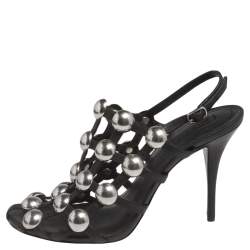  Alexander Wang Black Leather Embellished Slingback Sandals Size 38