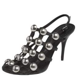  Alexander Wang Black Leather Embellished Slingback Sandals Size 38